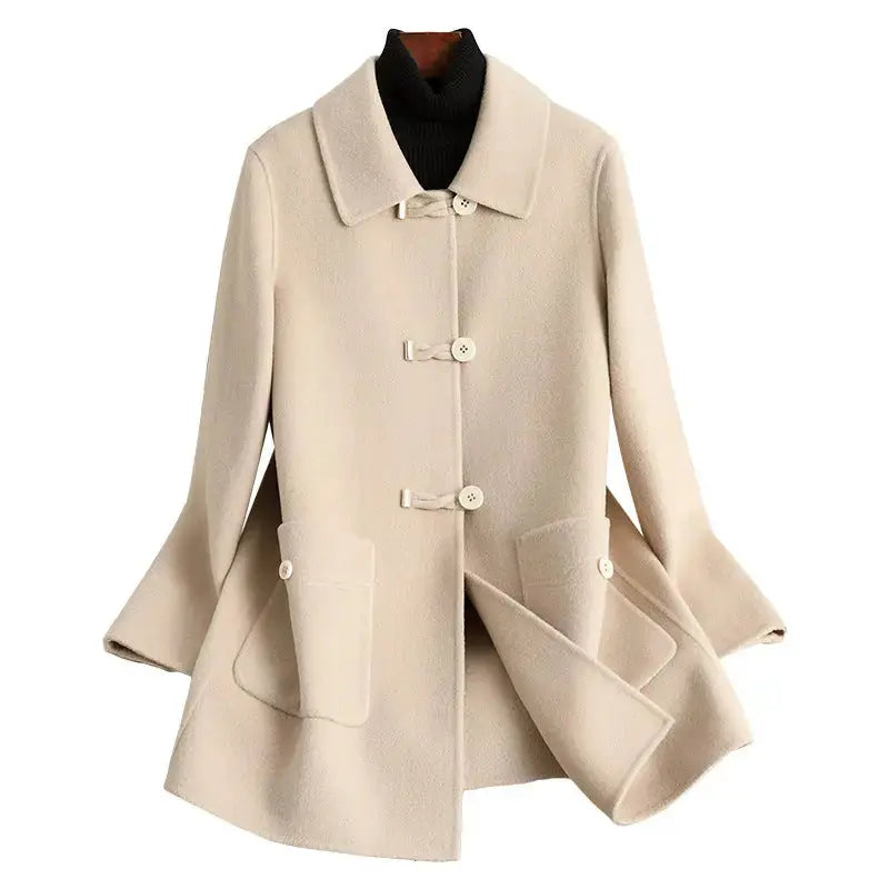 Heritage Warmth Classic Beige Wool Coat for Women - LauBelle Brand