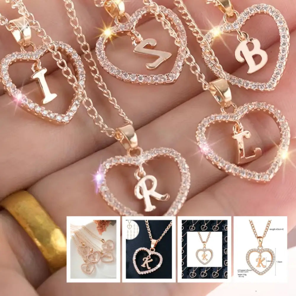 Heart Alphabet Zircon Pendant Necklace in Stainless Steel - LauBelle