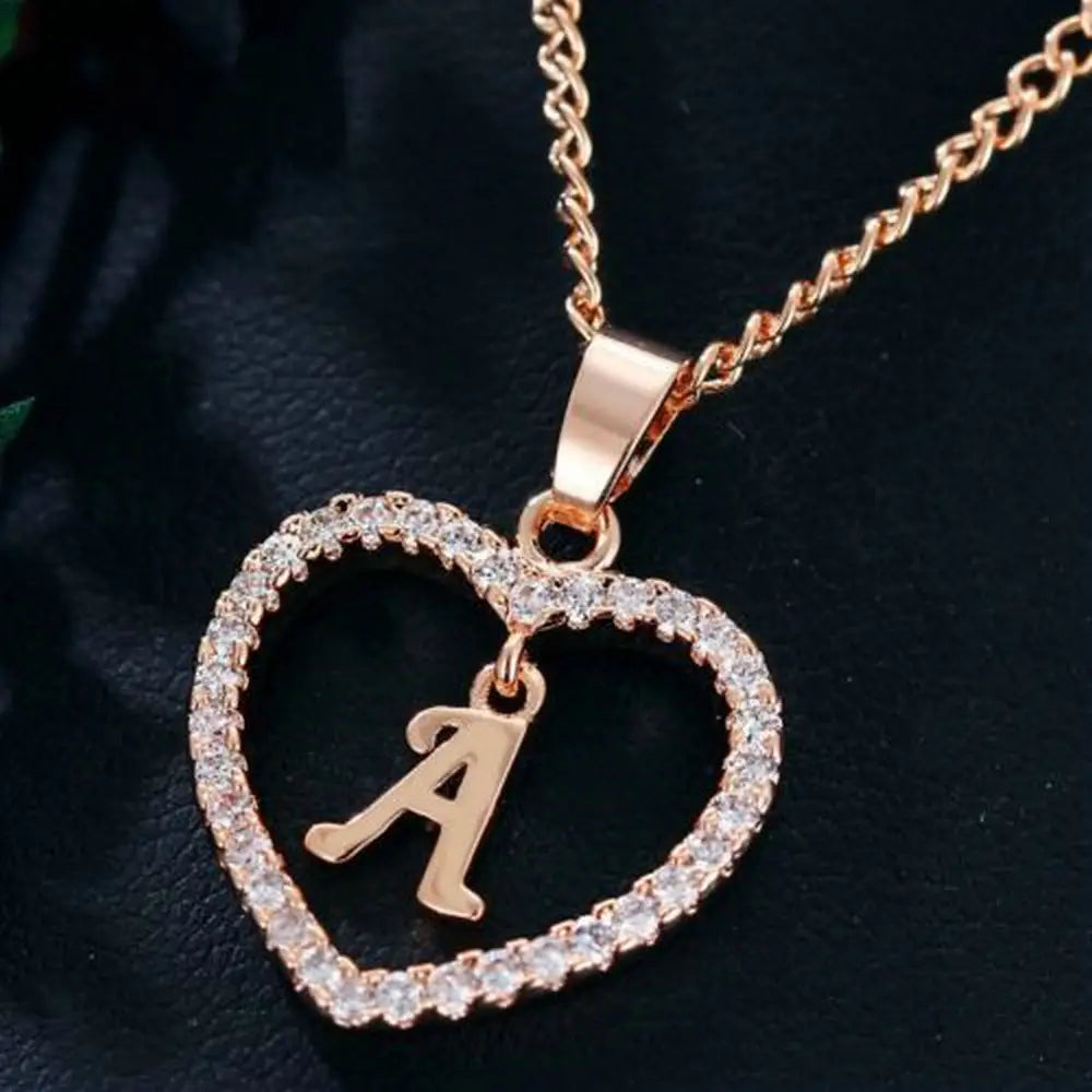 Heart Alphabet Zircon Pendant Necklace in Stainless Steel - LauBelle