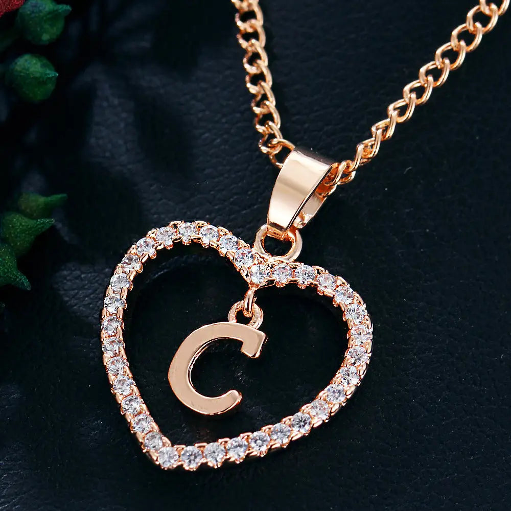 Heart Alphabet Zircon Pendant Necklace in Stainless Steel - LauBelle