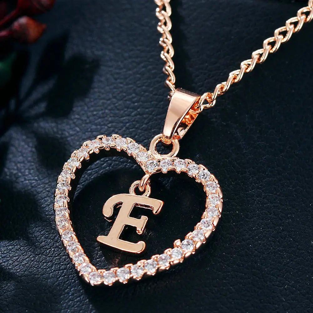 Heart Alphabet Zircon Pendant Necklace in Stainless Steel - LauBelle