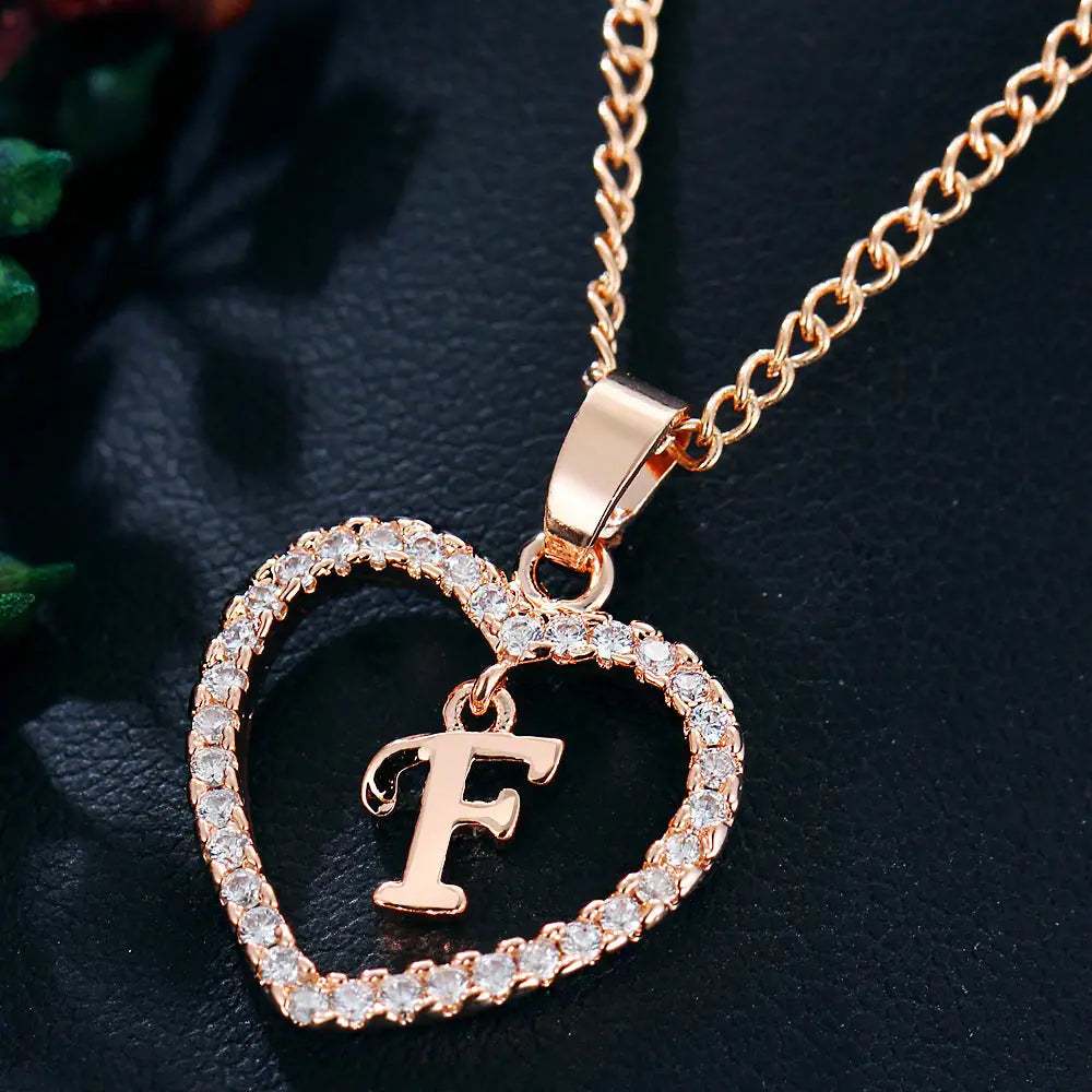 Heart Alphabet Zircon Pendant Necklace in Stainless Steel - LauBelle