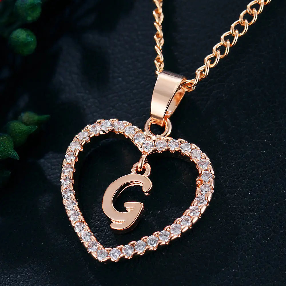 Heart Alphabet Zircon Pendant Necklace in Stainless Steel - LauBelle