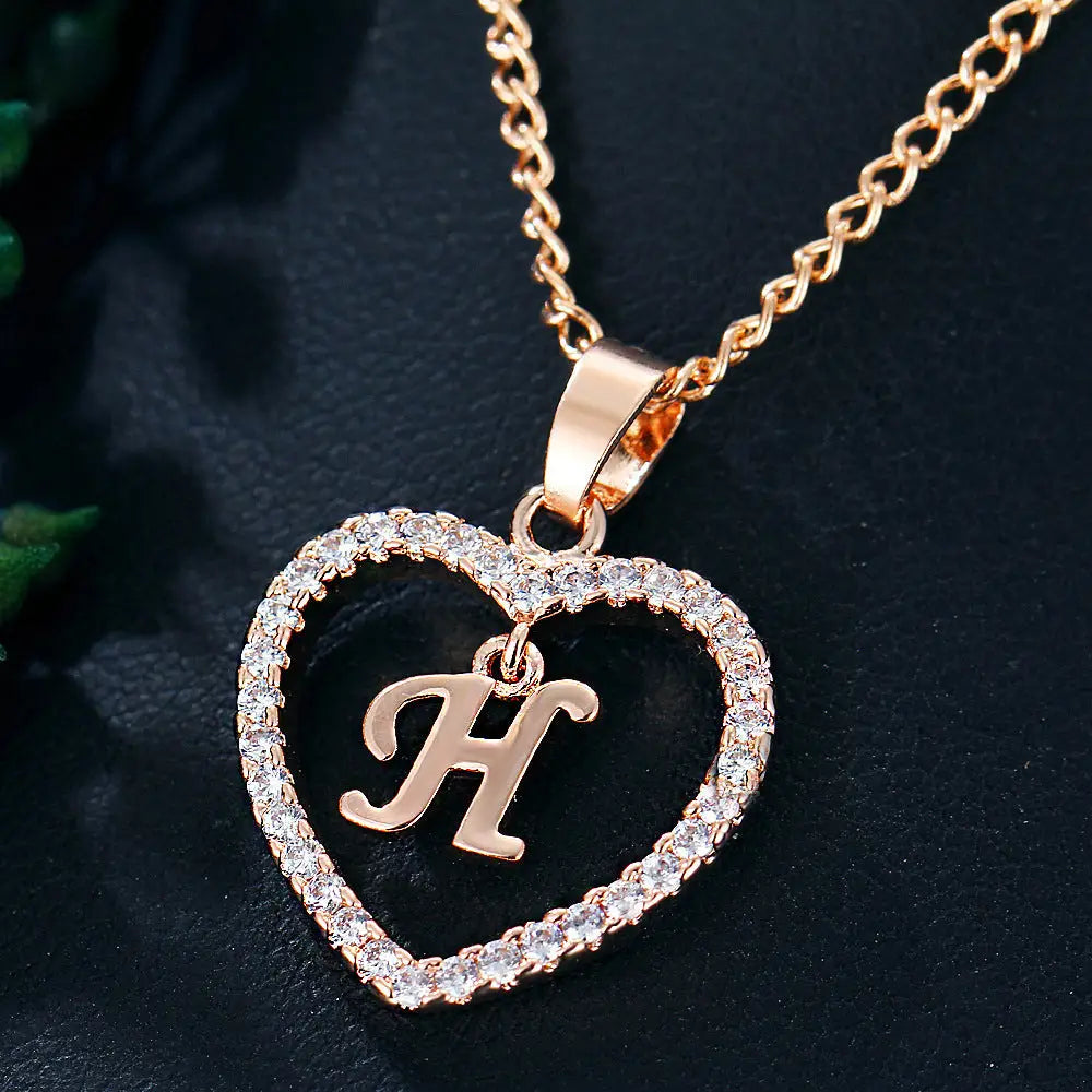 Heart Alphabet Zircon Pendant Necklace in Stainless Steel - LauBelle