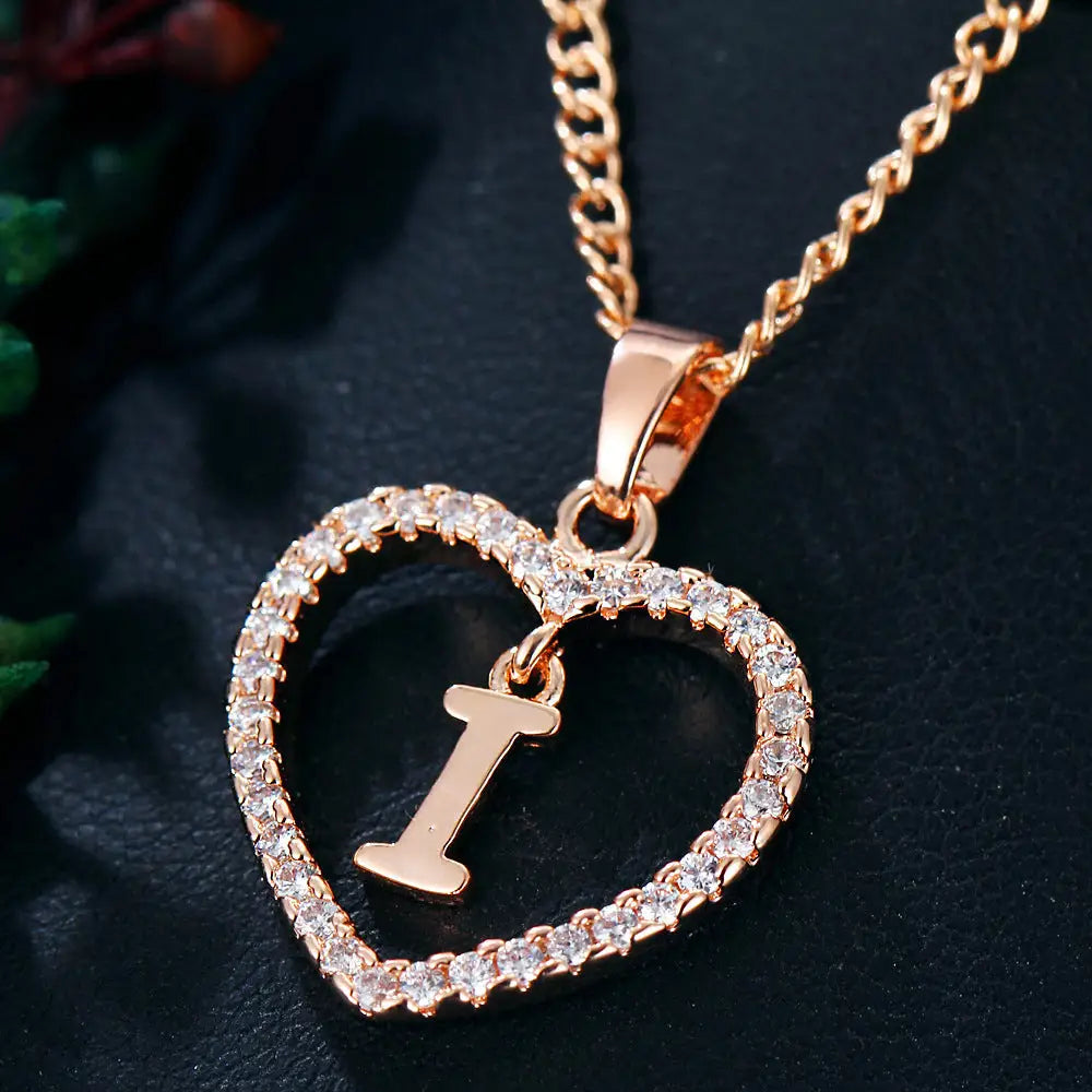 Heart Alphabet Zircon Pendant Necklace in Stainless Steel - LauBelle