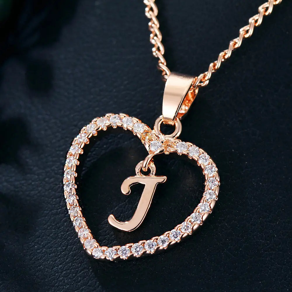 Heart Alphabet Zircon Pendant Necklace in Stainless Steel - LauBelle