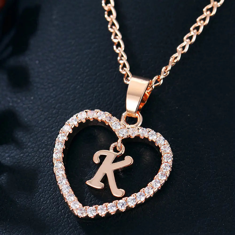 Heart Alphabet Zircon Pendant Necklace in Stainless Steel - LauBelle
