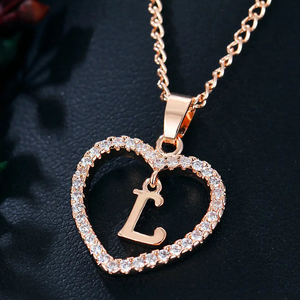 Heart Alphabet Zircon Pendant Necklace in Stainless Steel - LauBelle