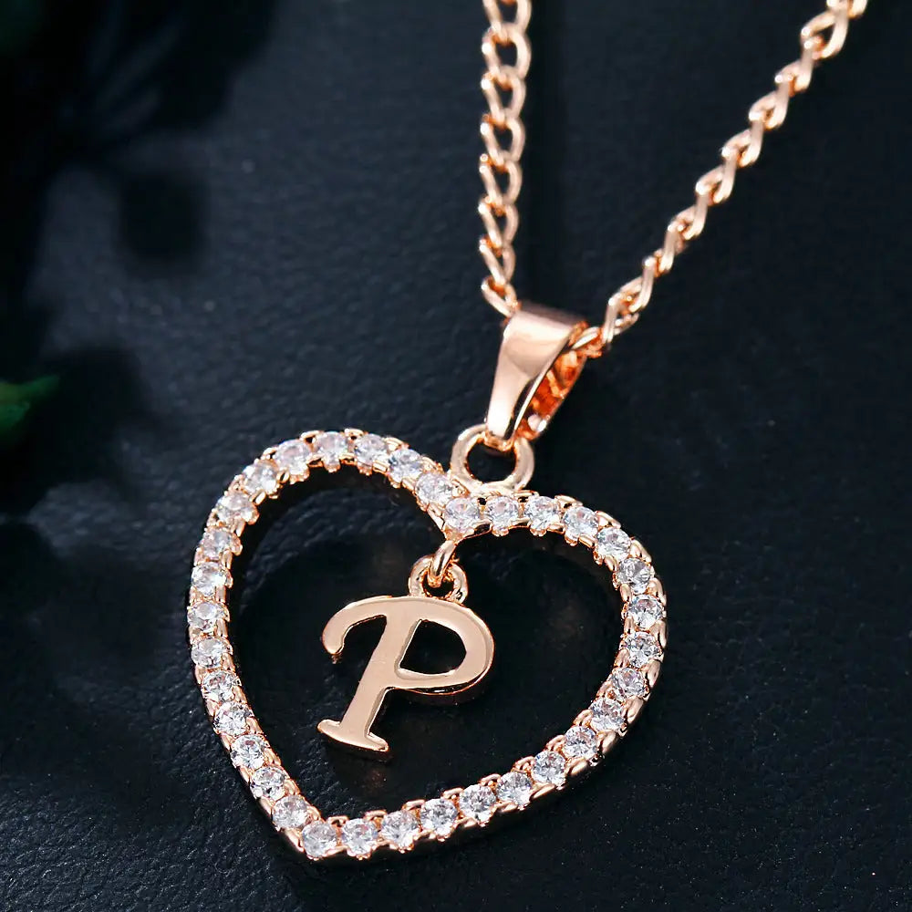 Heart Alphabet Zircon Pendant Necklace in Stainless Steel - LauBelle