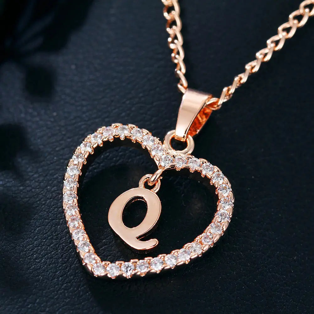 Heart Alphabet Zircon Pendant Necklace in Stainless Steel - LauBelle