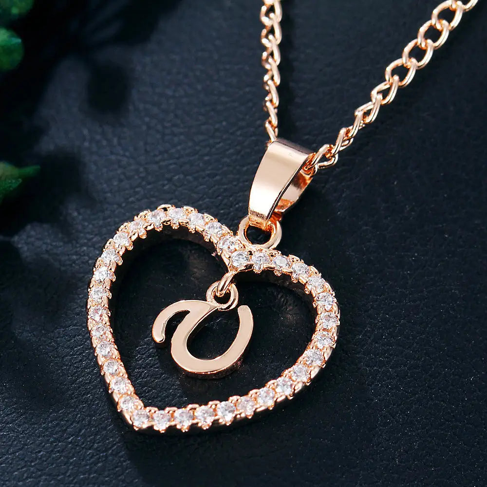 Heart Alphabet Zircon Pendant Necklace in Stainless Steel - LauBelle