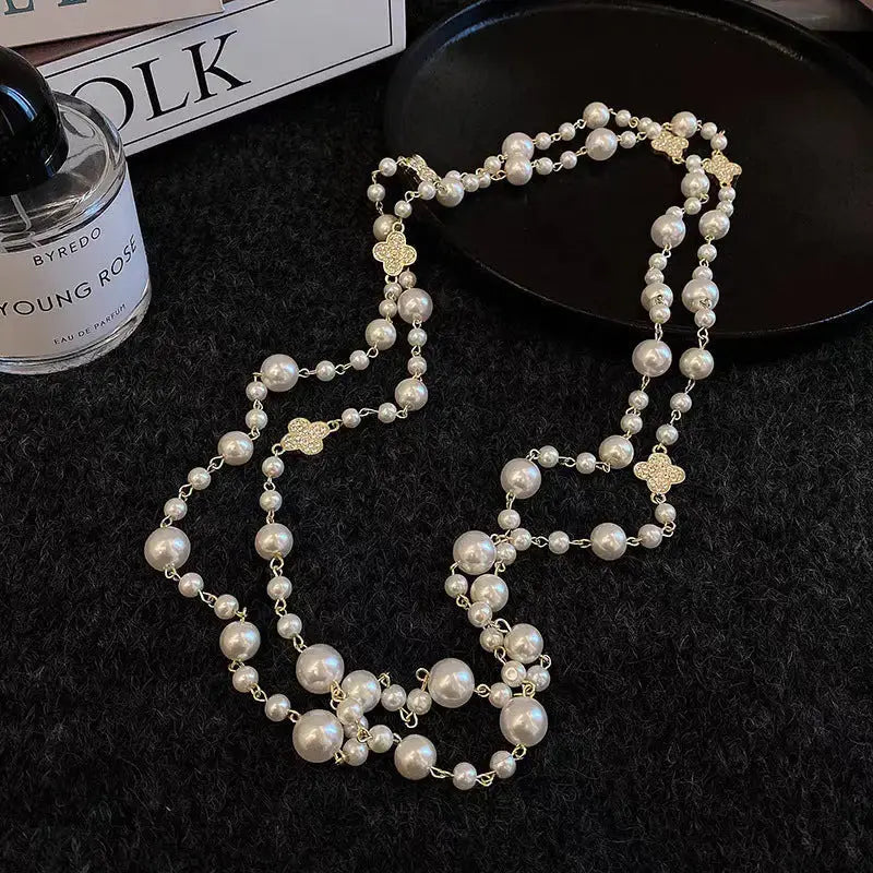 Vintage Pearl Layers Necklace with Gold-Toned Floral Accents - LauBelle Brand