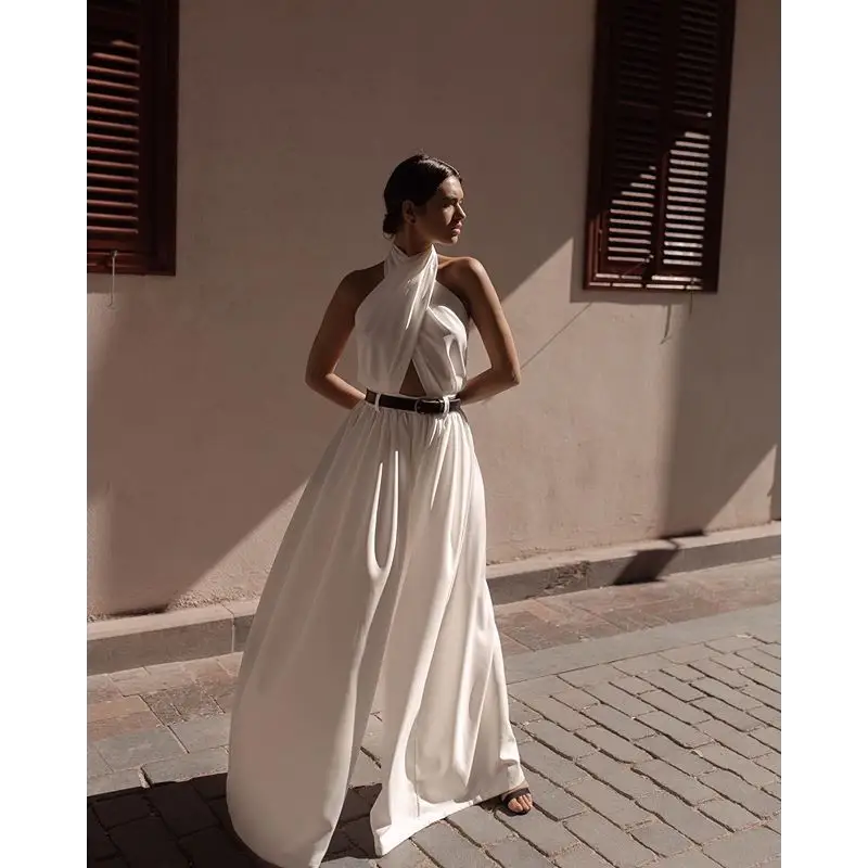 Slinky Halter Backless Jumpsuit in Lightweight Luxe Fabric - LauBelle