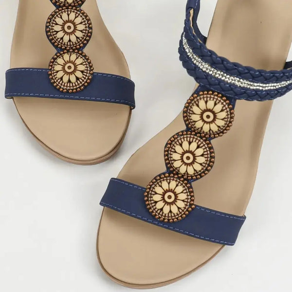 Vintage Gemwood Bead Wedge Sandals with Ethnic Chic Design - LauBelle