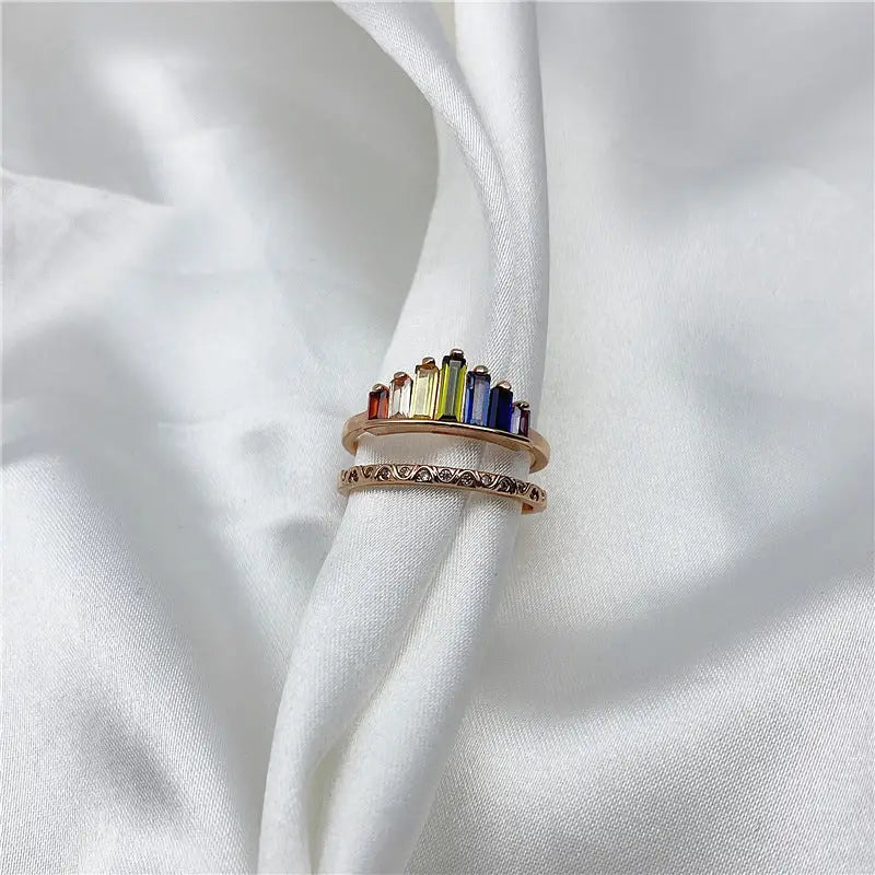 Fashion Rainbow Micro Diamond Ring with Colorful Accent Stones - LauBelle