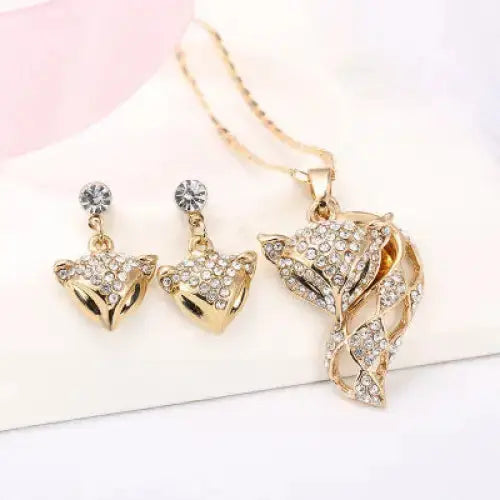 Fox Duo Necklace and Earrings Jewelry Set - LauBelle