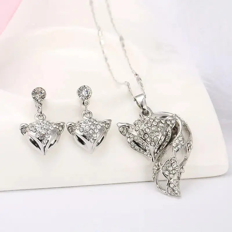 Fox Duo Necklace and Earrings Jewelry Set - LauBelle
