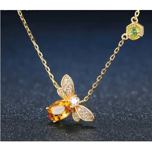 Natural Citrine Peridot Micro Inlaid Bee Necklace - LauBelle
