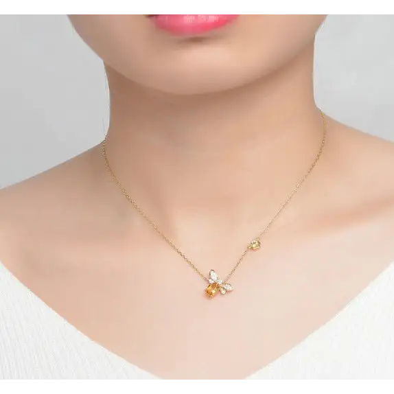 Natural Citrine Peridot Micro Inlaid Bee Necklace - LauBelle