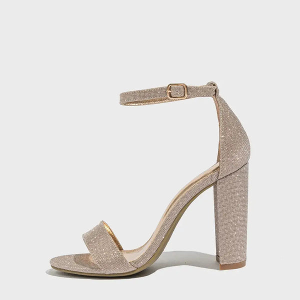 Shimmer Buckle Heels with Rubber Sole - LauBelle