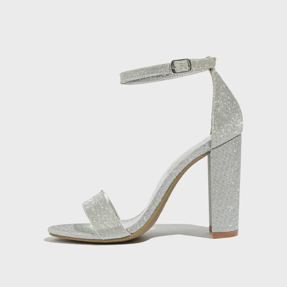 Shimmer Buckle Heels with Rubber Sole - LauBelle