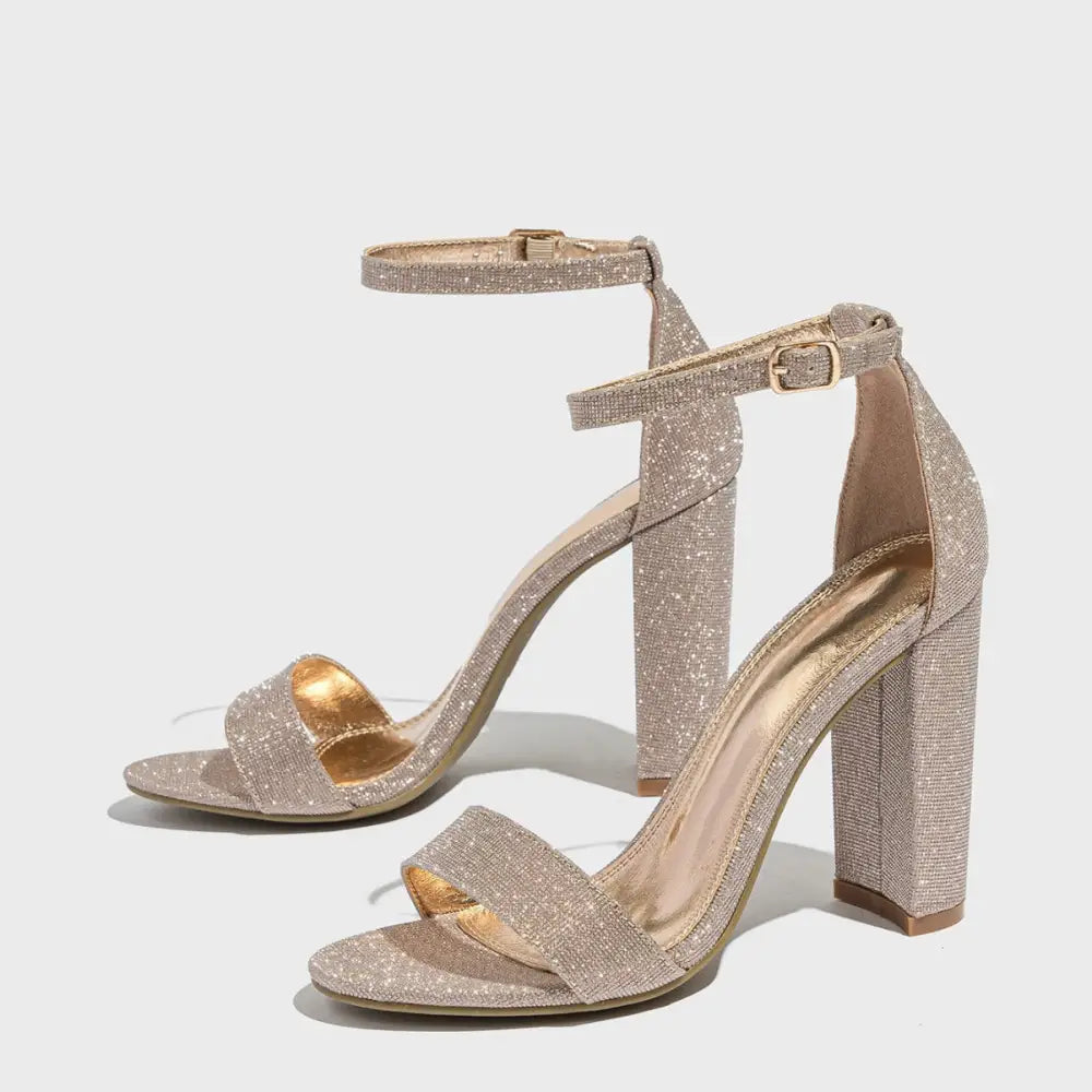 Shimmer Buckle Heels with Rubber Sole - LauBelle