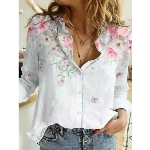 Black and White Cat Print Button-Down Shirt - LauBelle