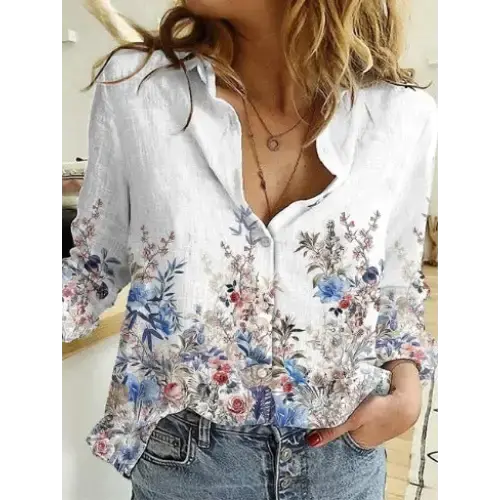 Black and White Cat Print Button-Down Shirt - LauBelle