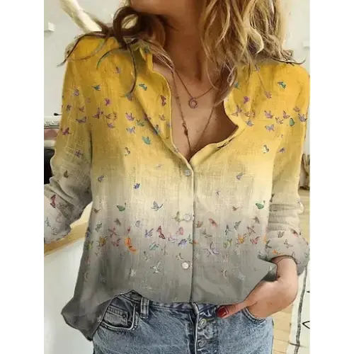 Black and White Cat Print Button-Down Shirt - LauBelle