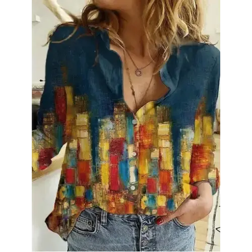 Black and White Cat Print Button-Down Shirt - LauBelle