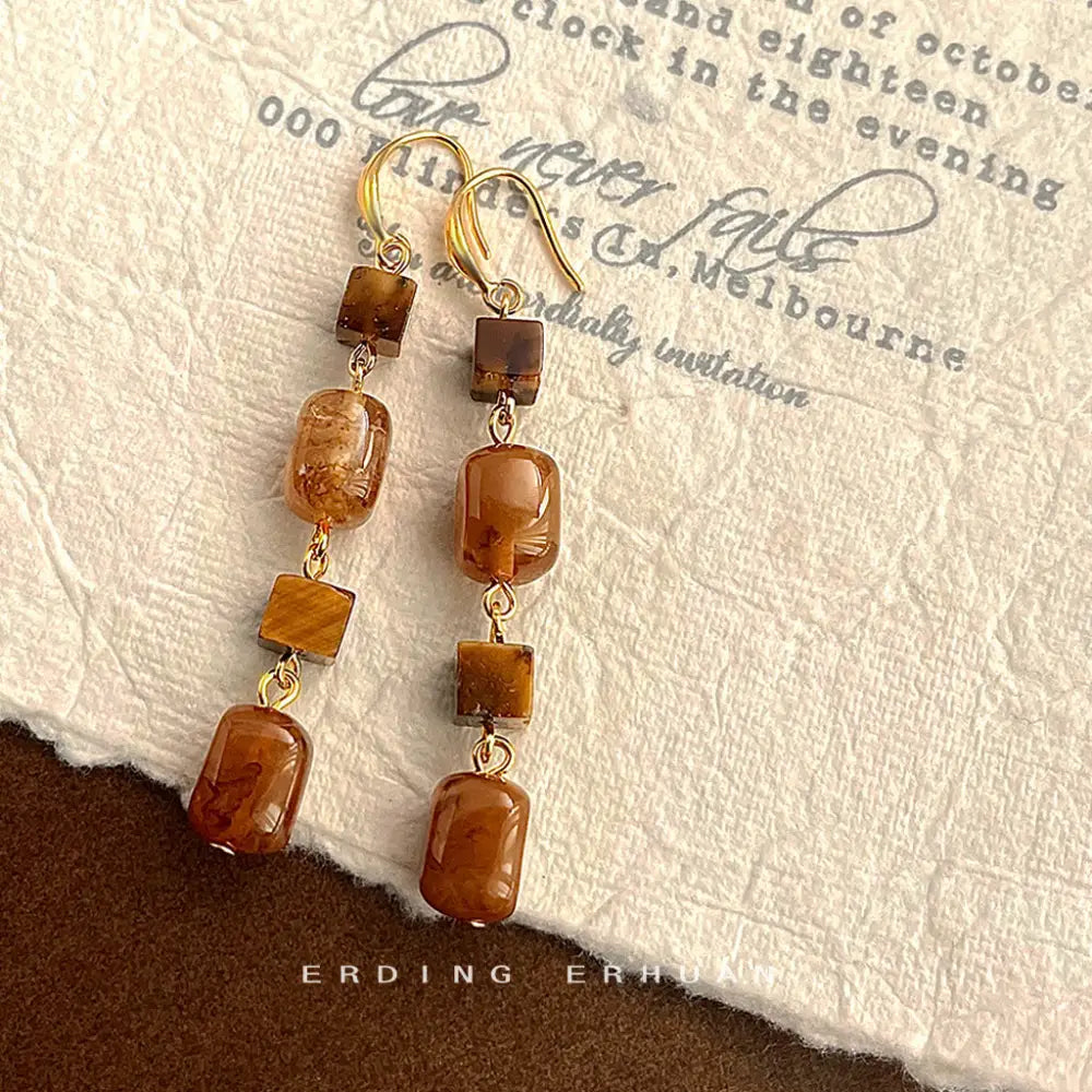 Tigereye Luxe Handmade Long Tassel Earrings - LauBelle