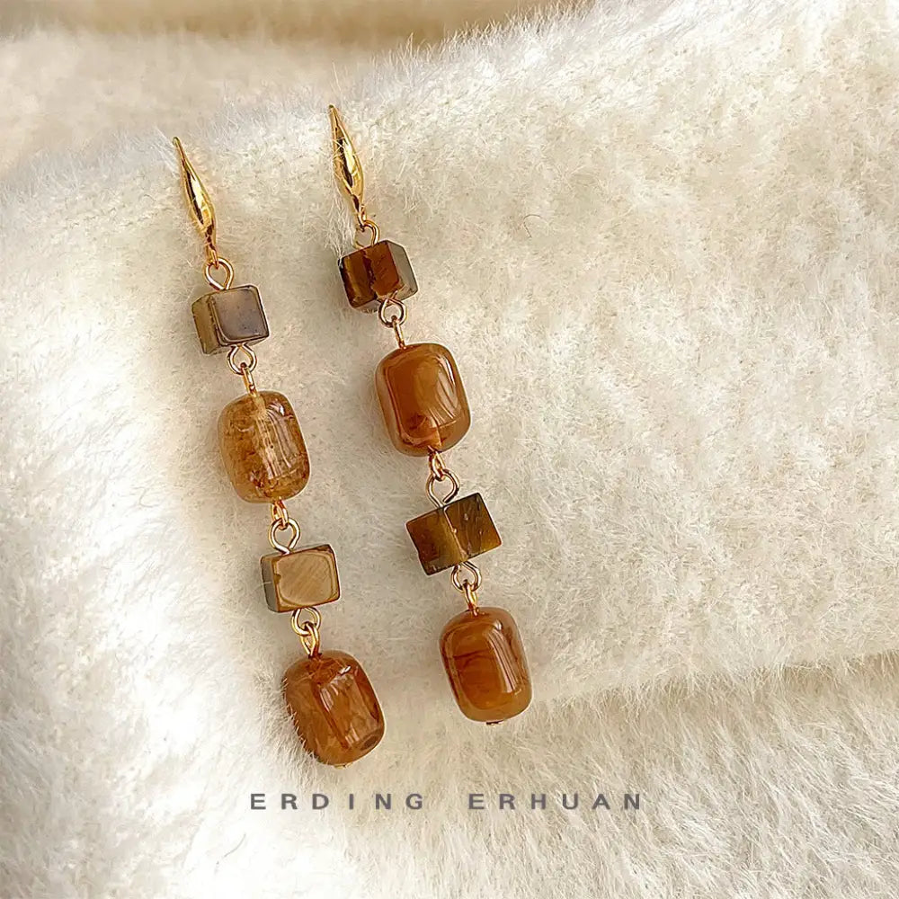 Tigereye Luxe Handmade Long Tassel Earrings - LauBelle