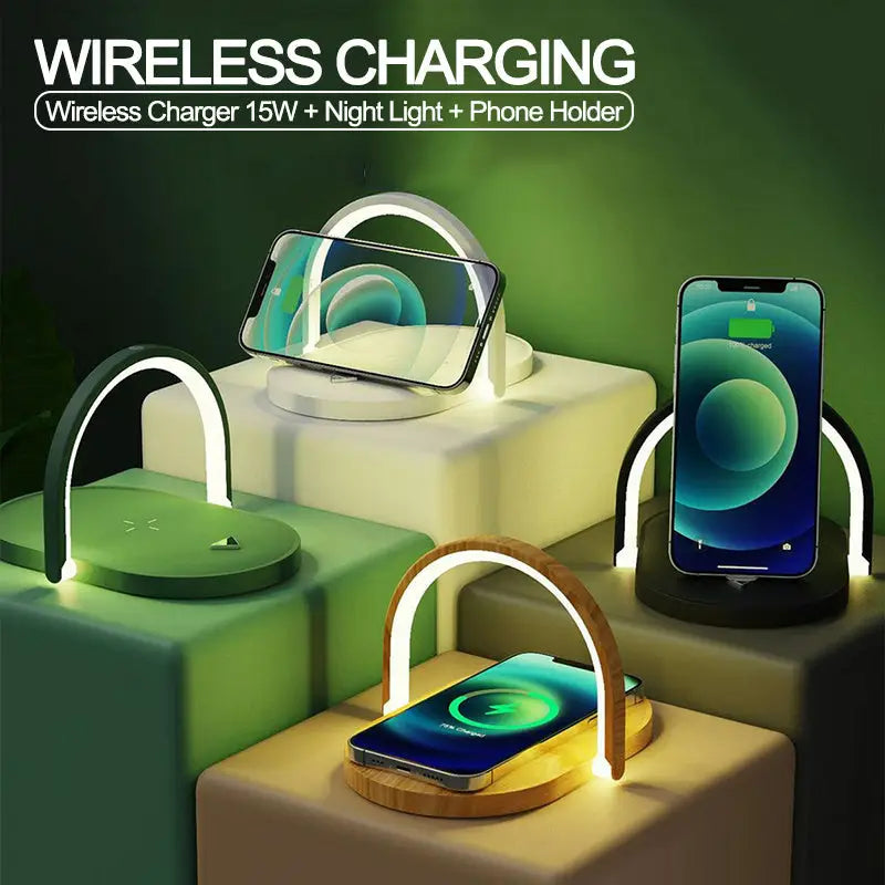 3 In 1 Foldable Wireless Charger Night Light Wireless Charging Station Stonego LED Reading Table Lamp 15W Fast Charging Light - LauBelle