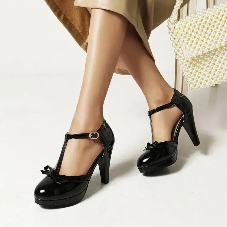 Shiny Bow Patent Leather Heels - LauBelle