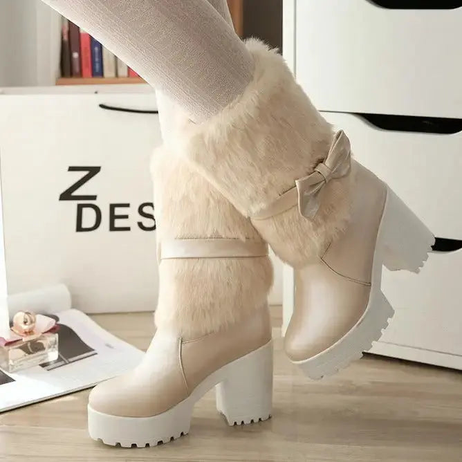 SnowSweet Bow Boots for Women with Plush Inner Lining - LauBelle