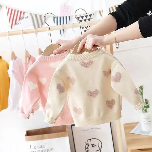 Cozy Hearts Knit Cardigan for Girls - LauBelle