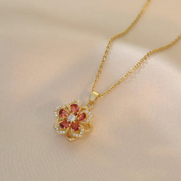 Fashion Rotating Bauhinia Zircon Necklace with Flower Design - LauBelle