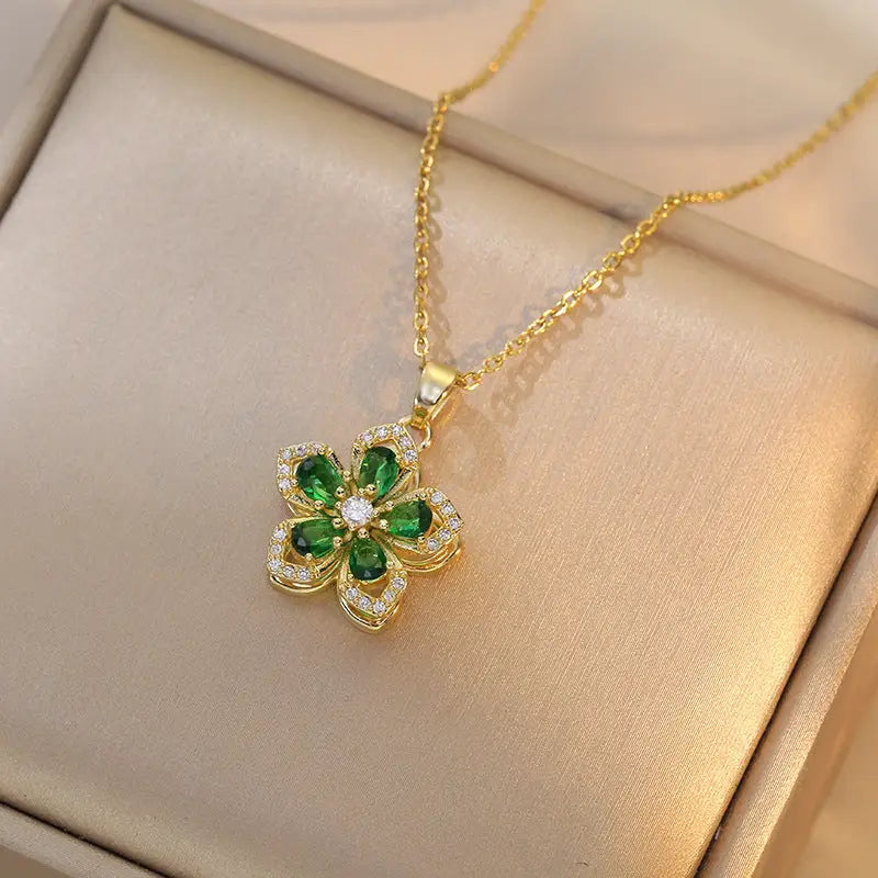 Fashion Rotating Bauhinia Zircon Necklace with Flower Design - LauBelle