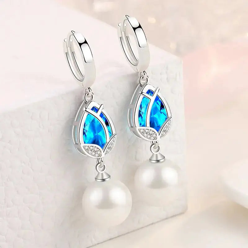 Tulip Pearl Drop Earrings with Delicate Floral Design - LauBelle