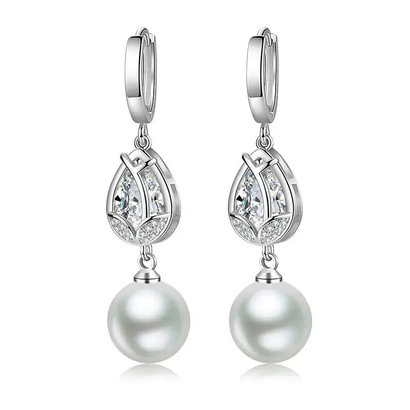 Tulip Pearl Drop Earrings with Delicate Floral Design - LauBelle