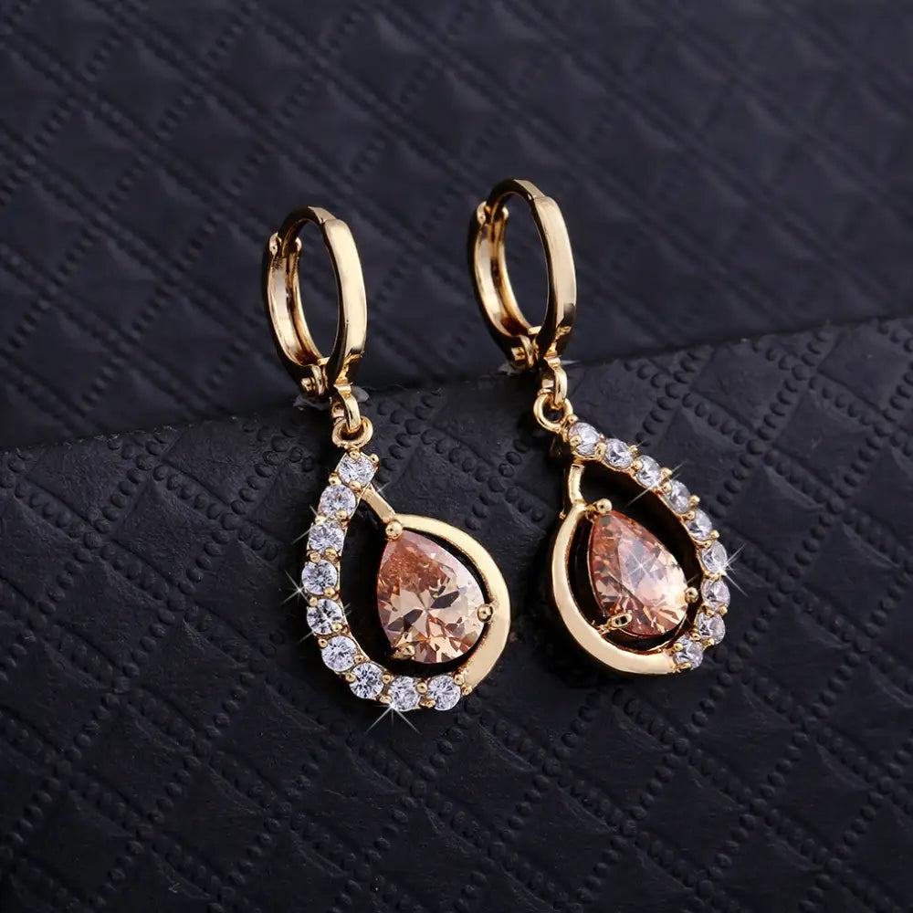 GlamDrop Zircon Copper Earrings with Handcrafted Detailing - LauBelle