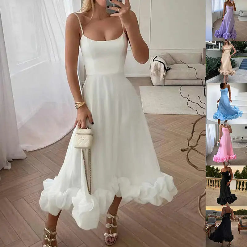 Fashion Suspenders Large Flower A-Line Swing Dress - LauBelle