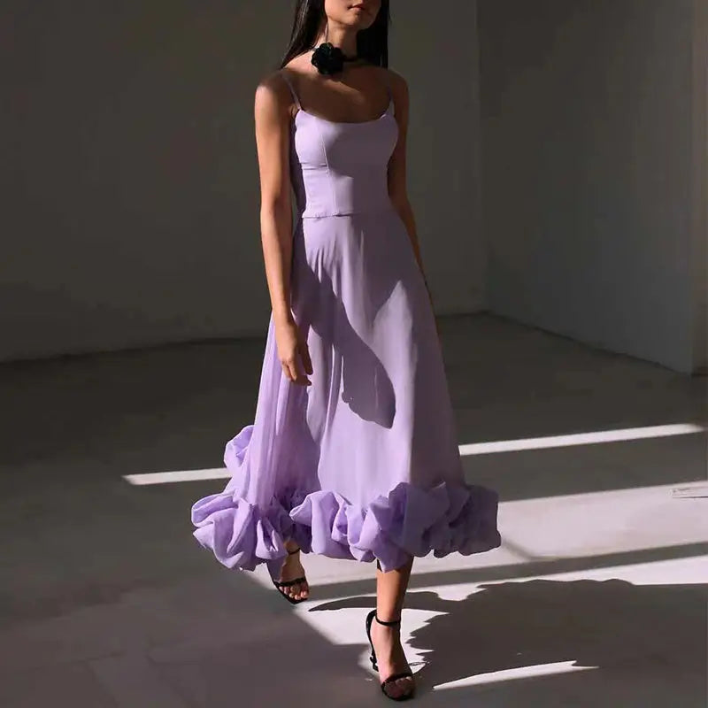Fashion Suspenders Large Flower A-Line Swing Dress - LauBelle Brand