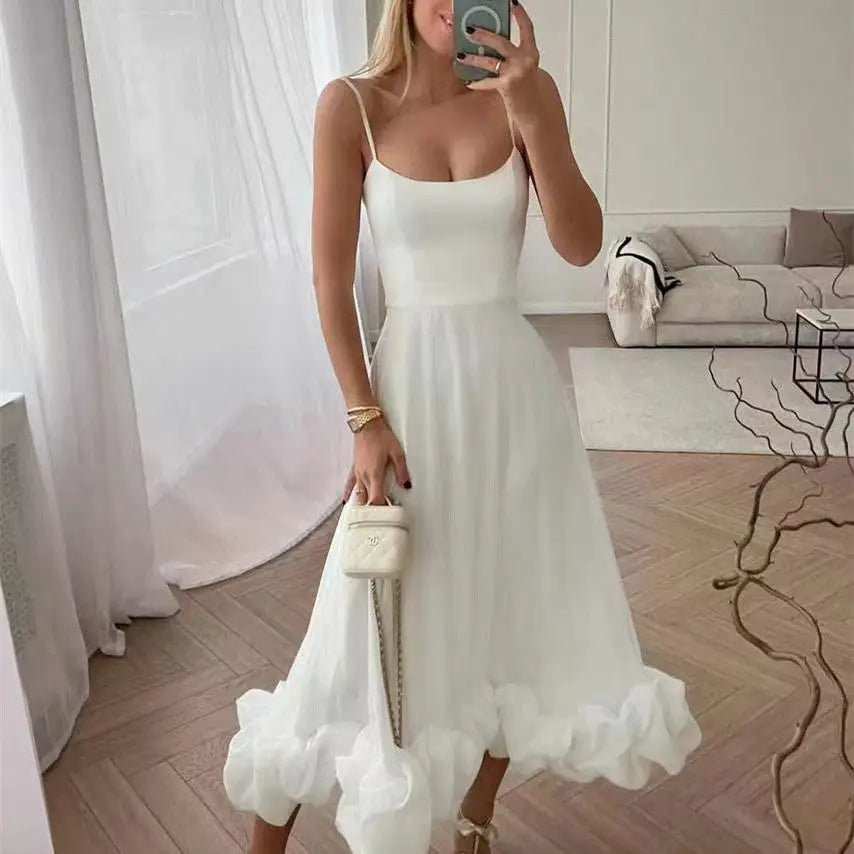 Fashion Suspenders Large Flower A-Line Swing Dress - LauBelle