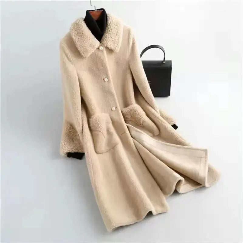 LambCoat Cream Faux Fur Fleece Chenille Winter Coat - LauBelle Brand