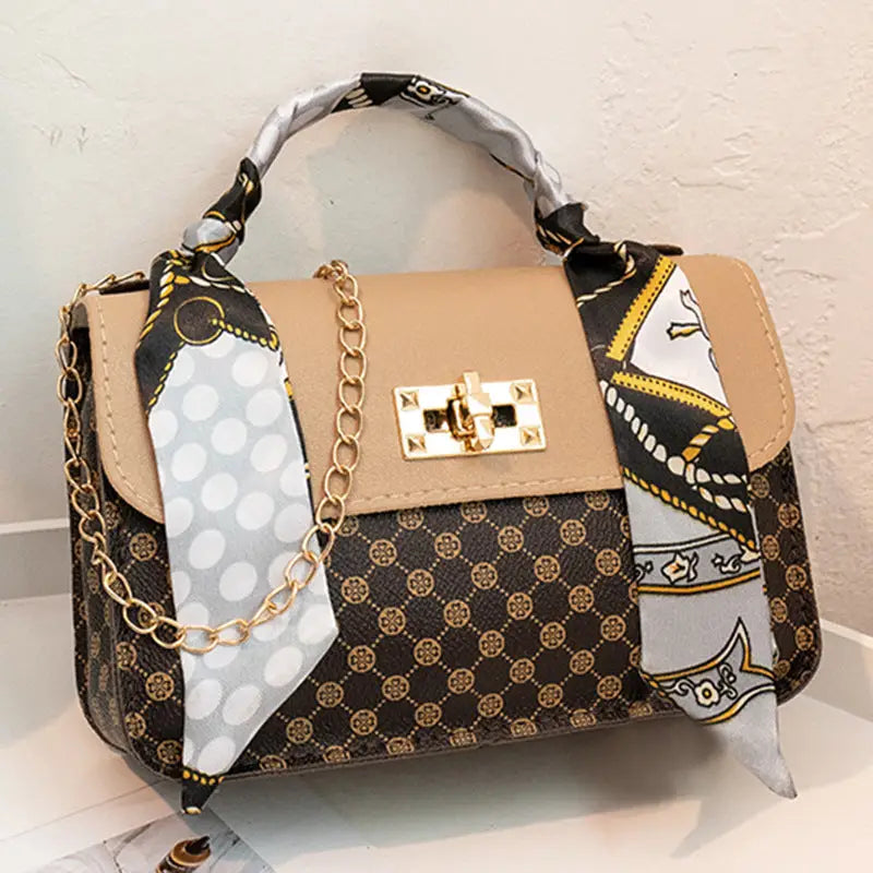 One Shoulder Printed Silk Scarf Diagonal Bag - LauBelle