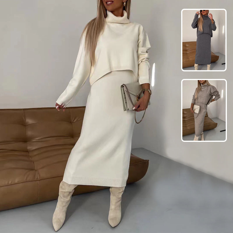 Chic Winter Duo: Turtleneck Sweater & Long Dress Set - LauBelle
