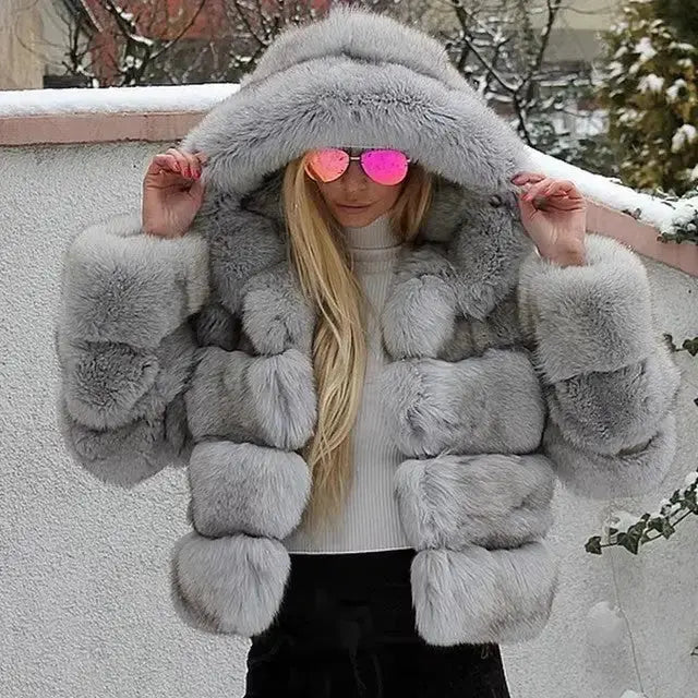 ChicBlend Womens Patchwork Fur Grass Hoodie - LauBelle Brand