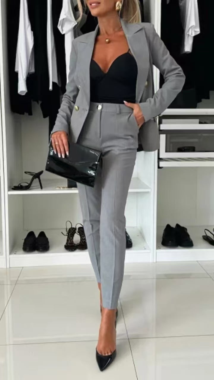 ChicMatch Women's Office Suit: Lapel Jacket & Trousers - LauBelle