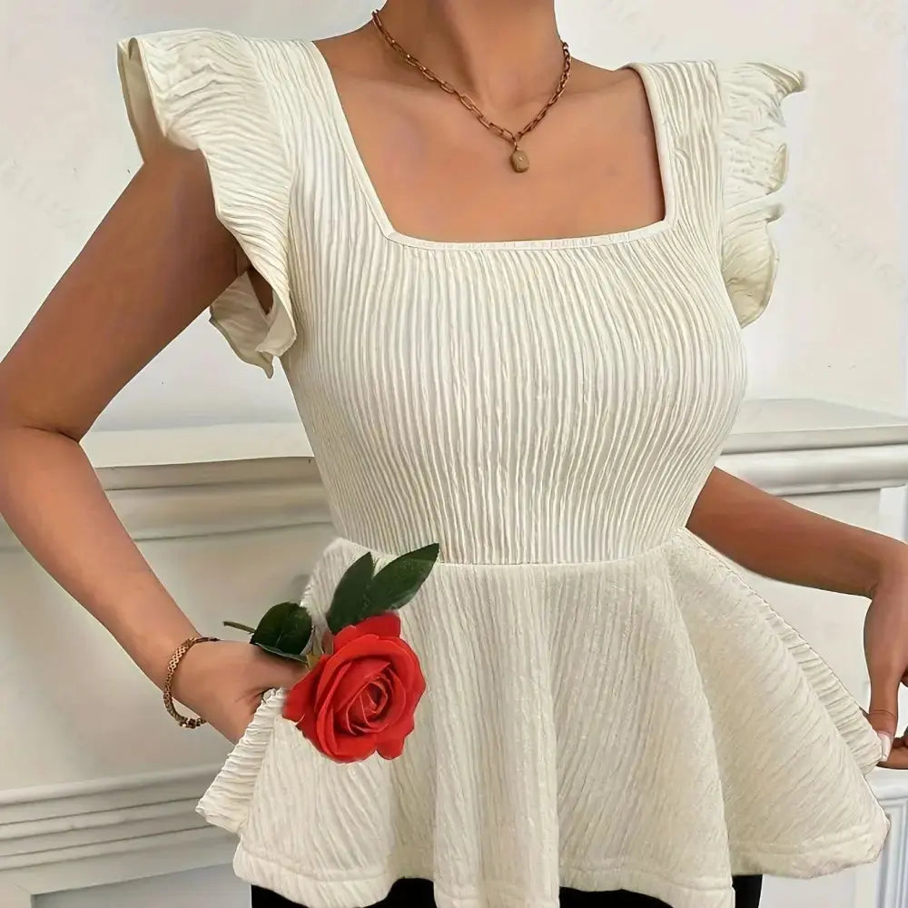 CrownFit White Textured Peplum Waist Shirt for Women - LauBelle